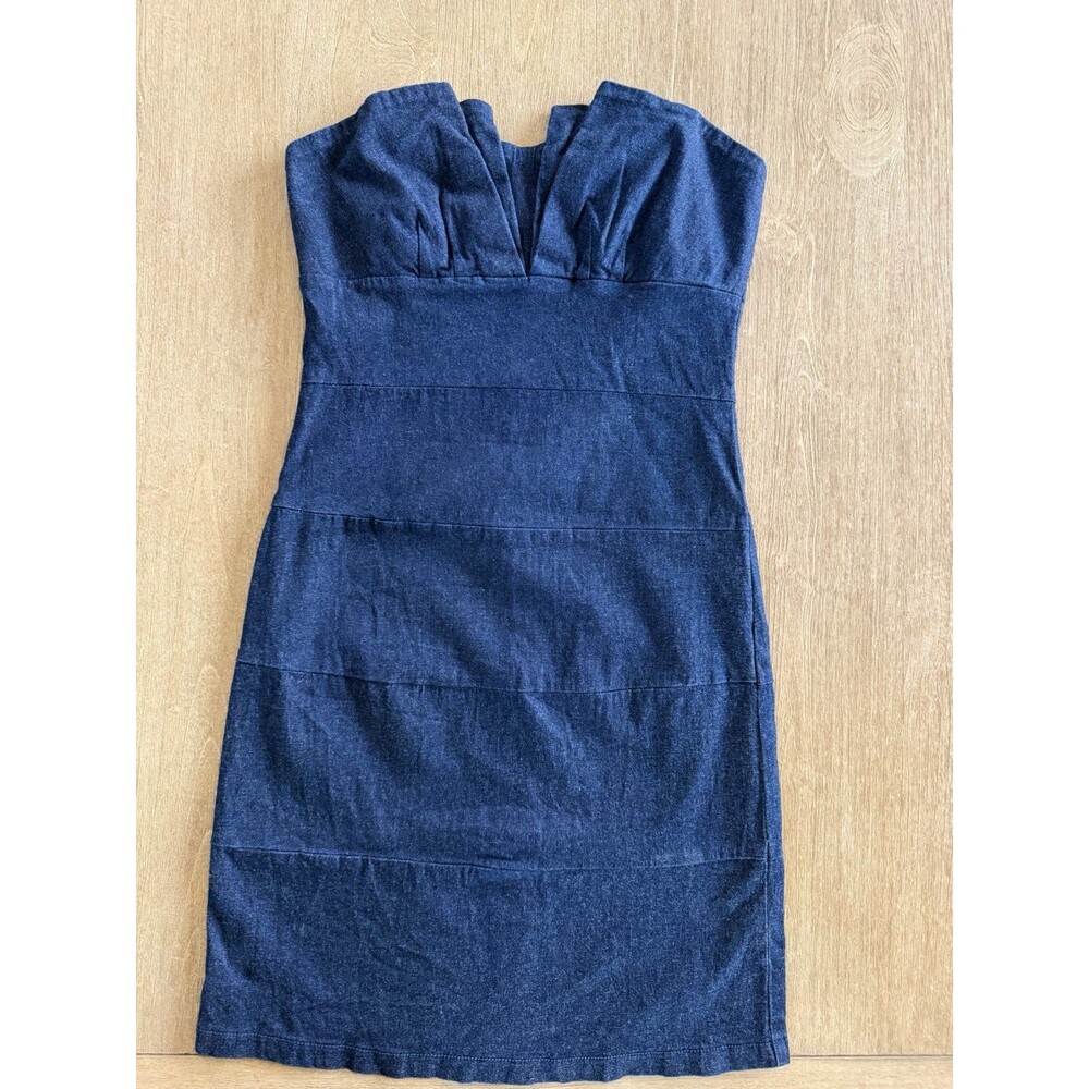Women’s Strapless Denim Bodycon Mini Dress Dark Blue Stretch Size 9